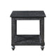 Jade 3pc Coffee Table & End Table | Slatted Shelf | Distress Black Bun Legs