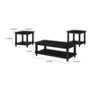 Jade 3pc Coffee Table & End Table | Slatted Shelf | Distress Black Bun Legs