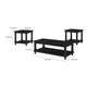 Jade 3pc Coffee Table & End Table | Slatted Shelf | Distress Black Bun Legs