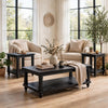 Jade 3pc Coffee Table & End Table | Slatted Shelf | Distress Black Bun Legs