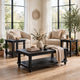 Jade 3pc Coffee Table & End Table | Slatted Shelf | Distress Black Bun Legs