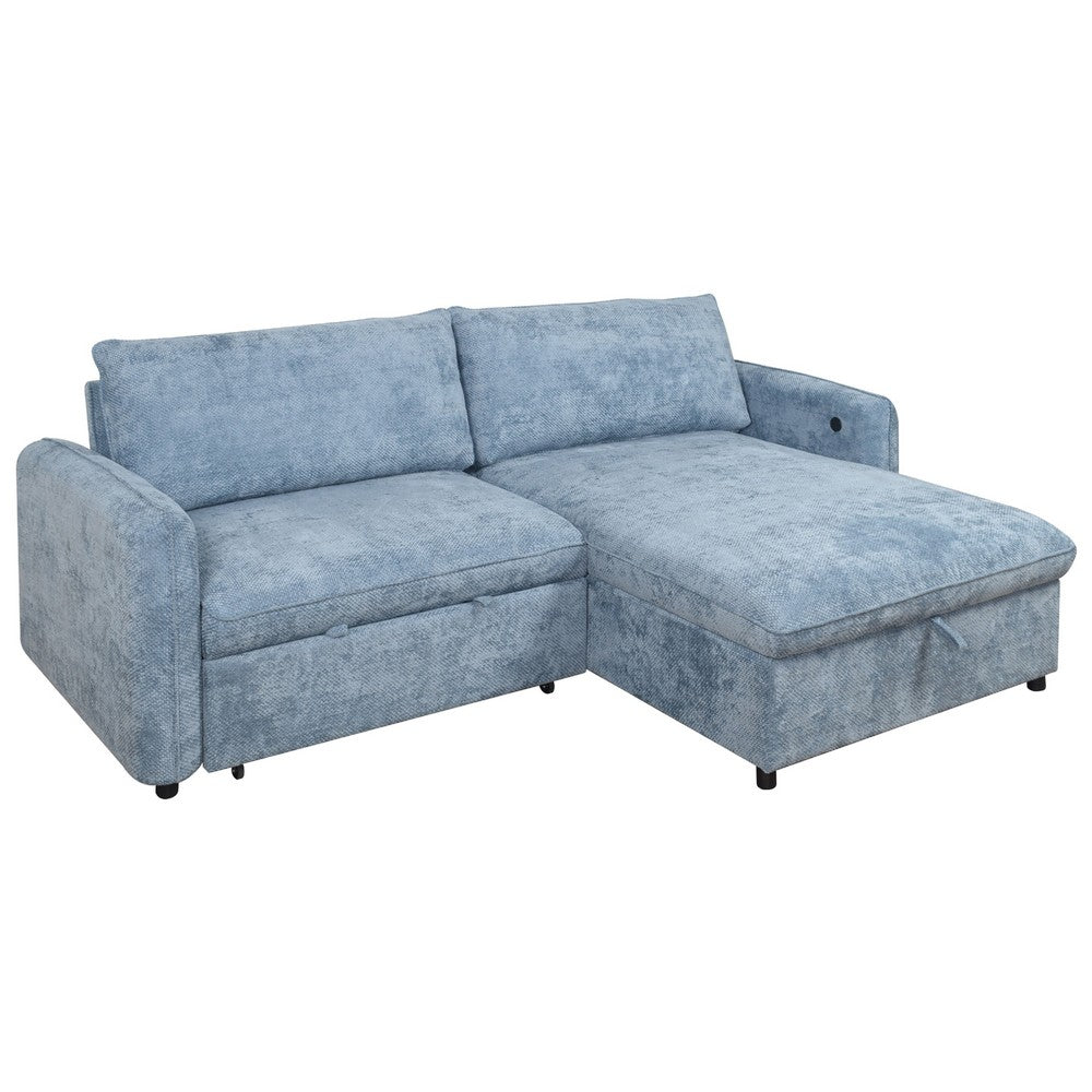 Fina Loveseat w Pop Up Sleeper | Storage Chaise | Foam Fill Blue Polyester