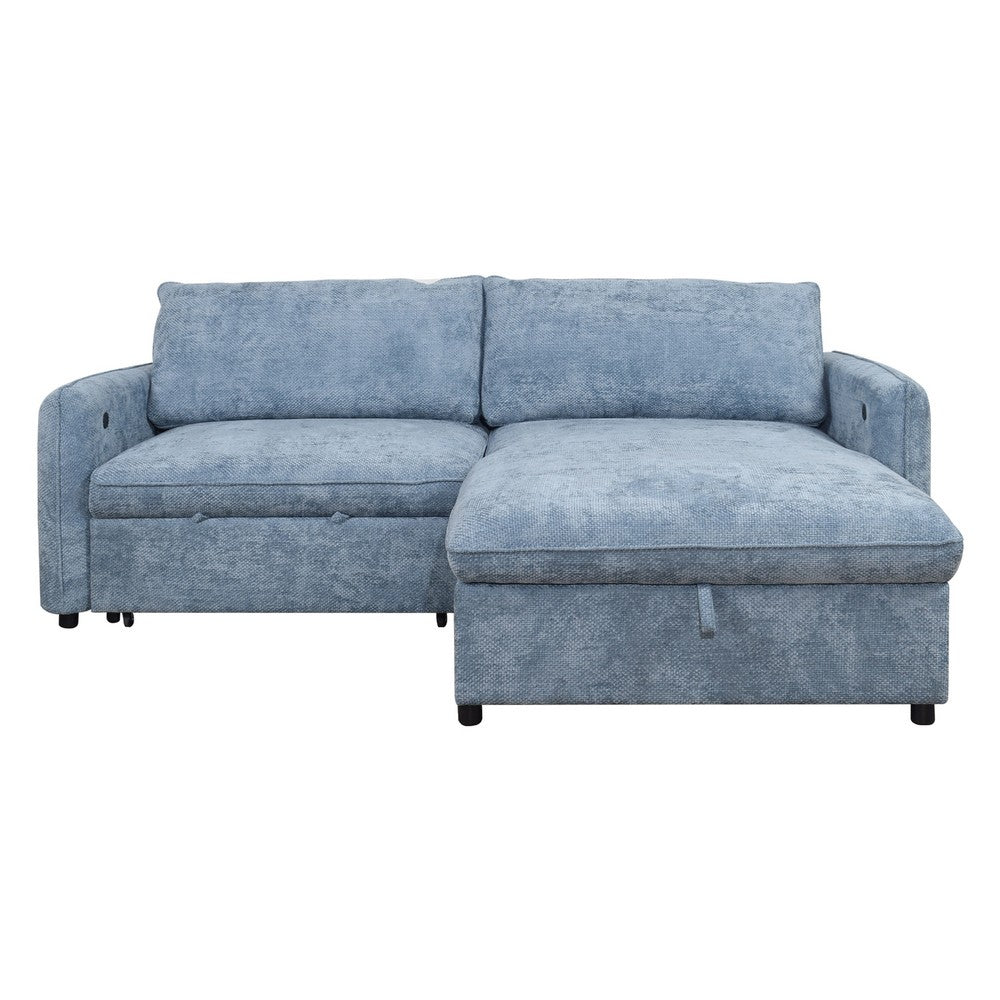 Fina Loveseat w Pop Up Sleeper | Storage Chaise | Foam Fill Blue Polyester