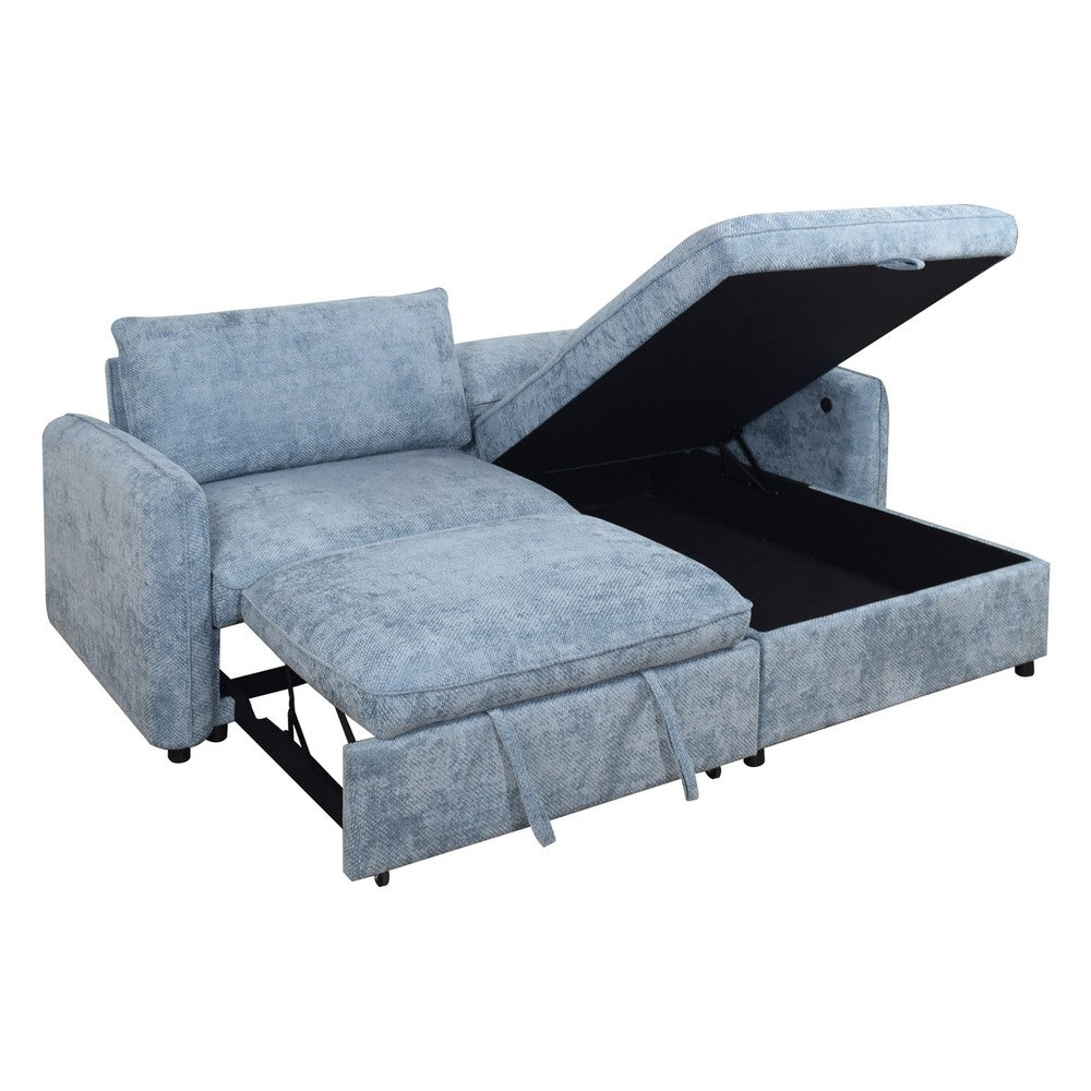 Fina Loveseat w Pop Up Sleeper | Storage Chaise | Foam Fill Blue Polyester
