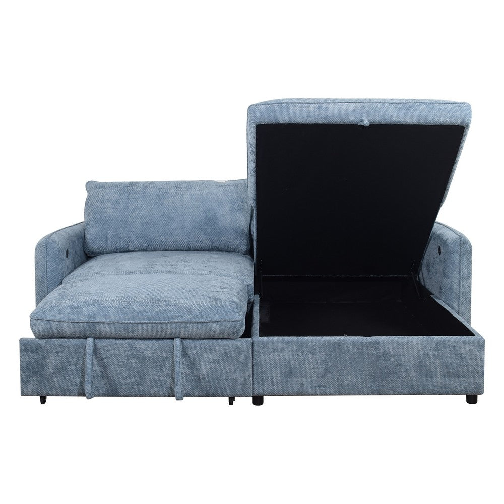 Fina Loveseat w Pop Up Sleeper | Storage Chaise | Foam Fill Blue Polyester