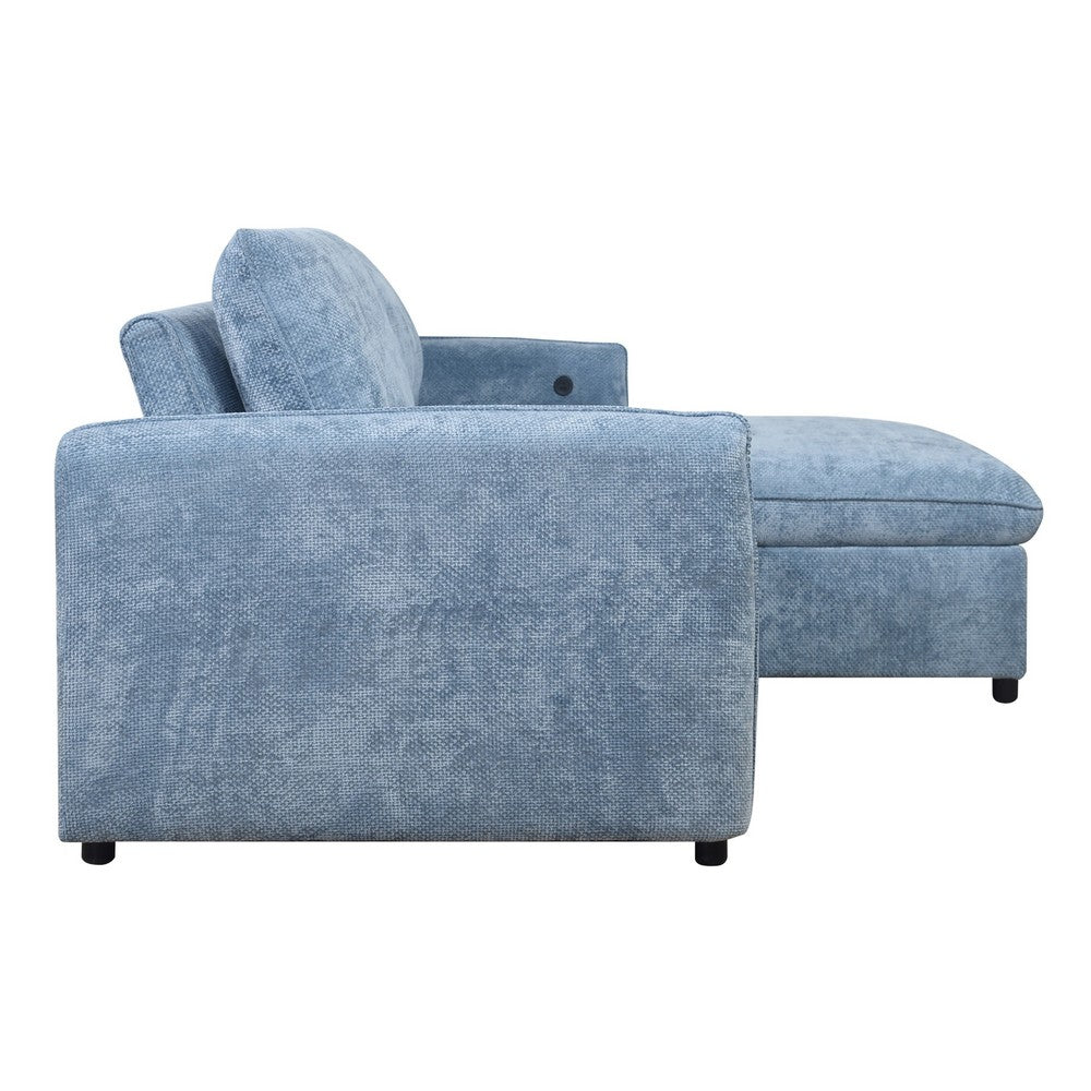 Fina Loveseat w Pop Up Sleeper | Storage Chaise | Foam Fill Blue Polyester