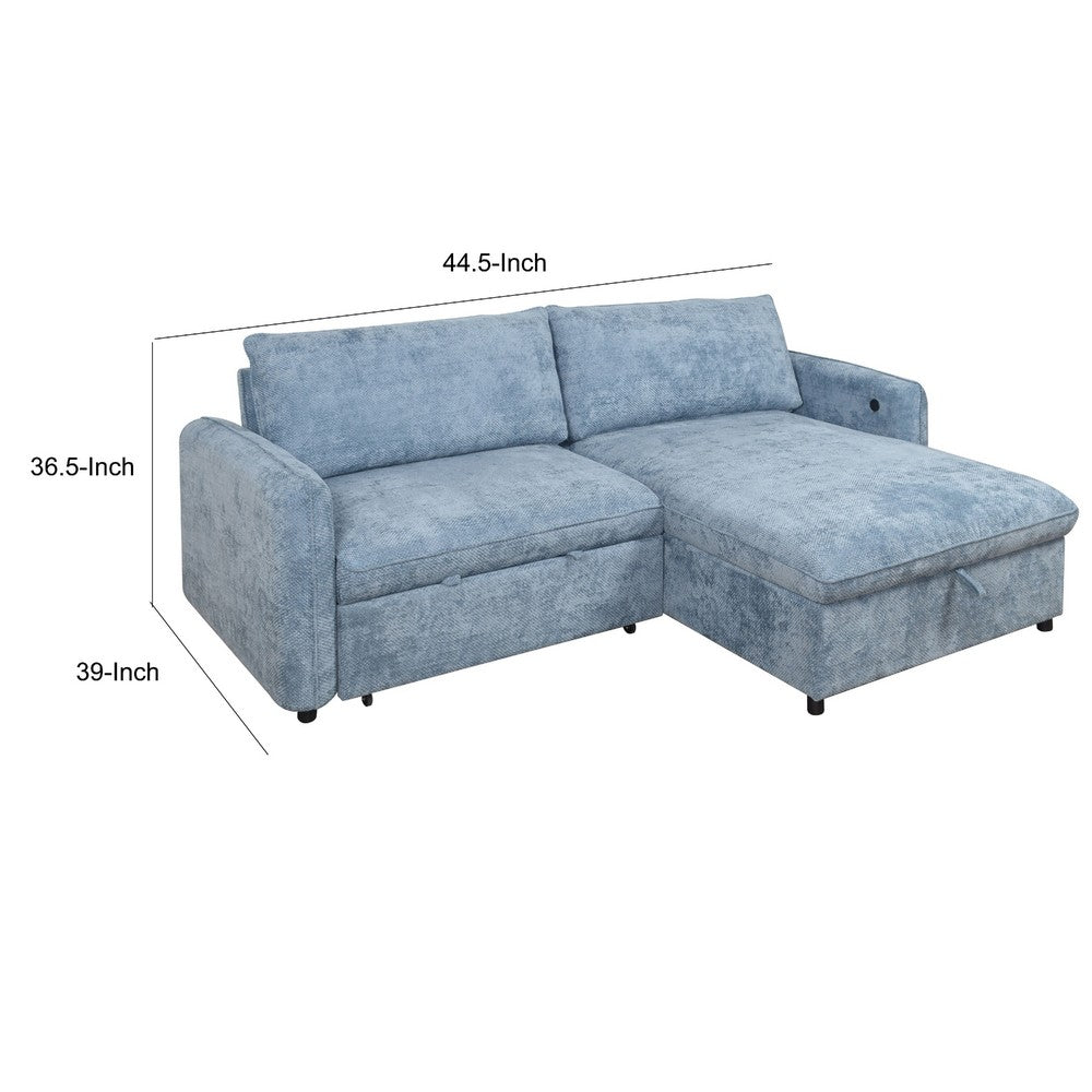 Fina Loveseat w Pop Up Sleeper | Storage Chaise | Foam Fill Blue Polyester