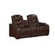 Choi Power Recliner Loveseat | Storage Arms & Console | Brown Faux Leather