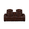 Choi Power Recliner Loveseat | Storage Arms & Console | Brown Faux Leather