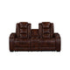 Choi Power Recliner Loveseat | Storage Arms & Console | Brown Faux Leather