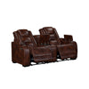 Choi Power Recliner Loveseat | Storage Arms & Console | Brown Faux Leather