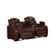 Choi Power Recliner Loveseat | Storage Arms & Console | Brown Faux Leather