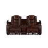 Choi Power Recliner Loveseat | Storage Arms & Console | Brown Faux Leather