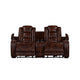Choi Power Recliner Loveseat | Storage Arms & Console | Brown Faux Leather