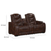 Choi Power Recliner Loveseat | Storage Arms & Console | Brown Faux Leather