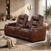 Choi Power Recliner Loveseat | Storage Arms & Console | Brown Faux Leather