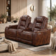 Choi Power Recliner Loveseat | Storage Arms & Console | Brown Faux Leather