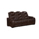 Choi Power Recliner Sofa | Storage Arms | Drop Down Table | Brown Faux Leather