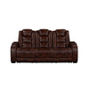 Choi Power Recliner Sofa | Storage Arms | Drop Down Table | Brown Faux Leather