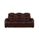 Choi Power Recliner Sofa | Storage Arms | Drop Down Table | Brown Faux Leather