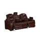 Choi Power Recliner Sofa | Storage Arms | Drop Down Table | Brown Faux Leather