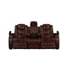 Choi Power Recliner Sofa | Storage Arms | Drop Down Table | Brown Faux Leather