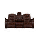 Choi Power Recliner Sofa | Storage Arms | Drop Down Table | Brown Faux Leather