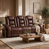 Choi Power Recliner Sofa | Storage Arms | Drop Down Table | Brown Faux Leather