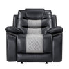 Asher Manual Glider Recliner w Cupholders | Black & Gray Faux Leather