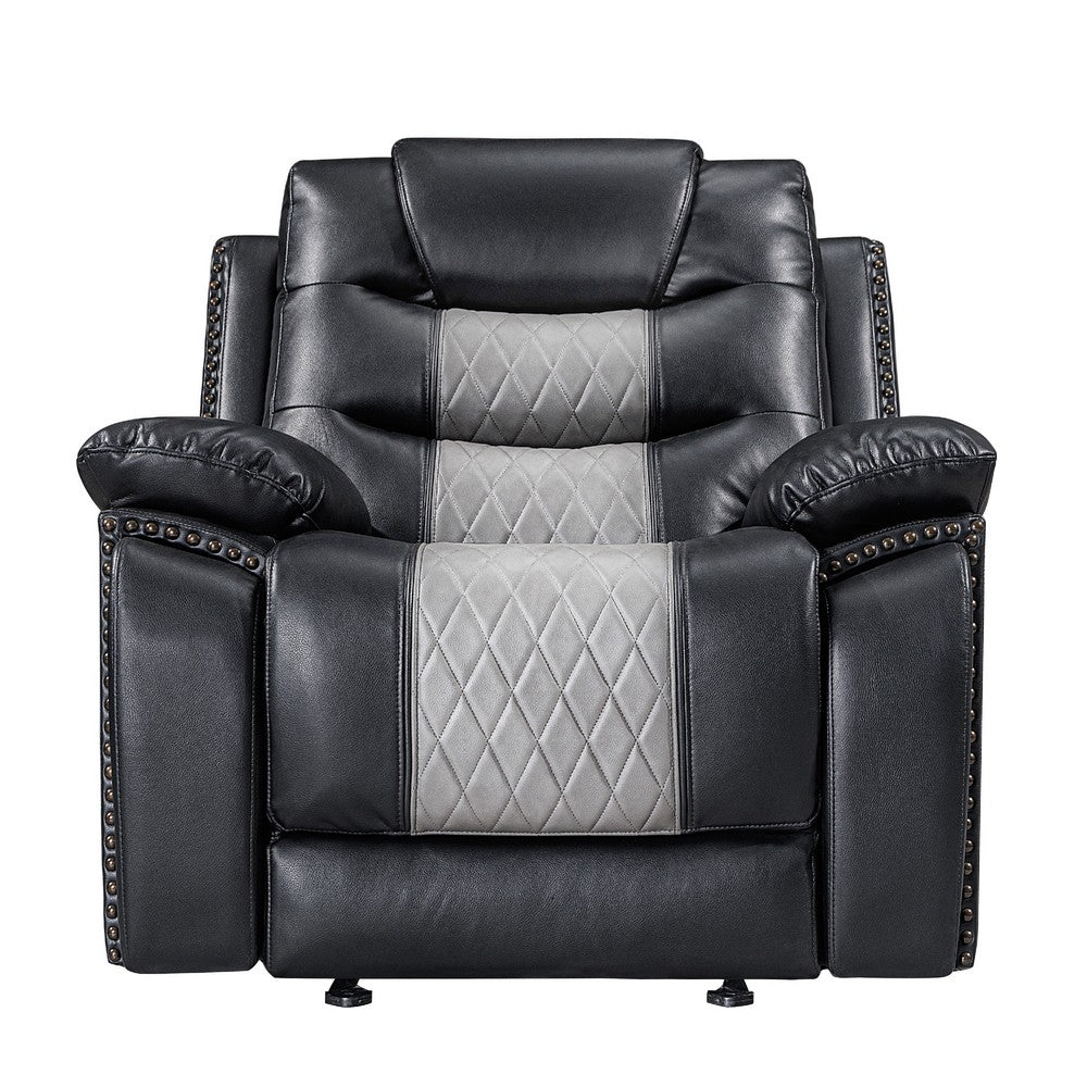 Asher Manual Glider Recliner w Cupholders | Black & Gray Faux Leather