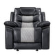 Asher Manual Glider Recliner w Cupholders | Black & Gray Faux Leather
