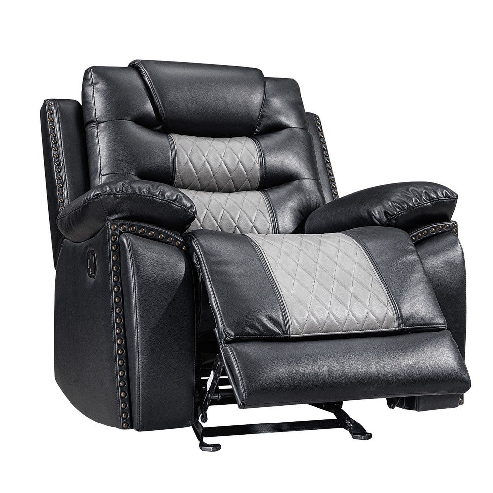 Asher Manual Glider Recliner w Cupholders | Black & Gray Faux Leather