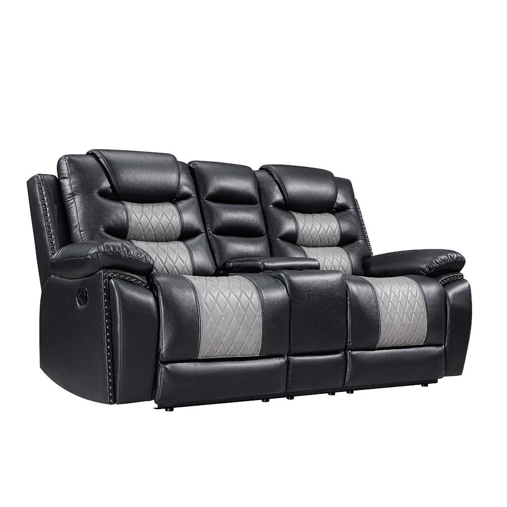 Asher Lovseat w Dual Manual Recliners | Console | Cupholders | Black & Gray