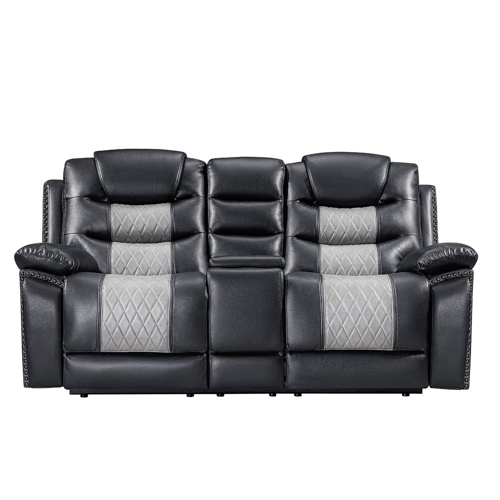 Asher Lovseat w Dual Manual Recliners | Console | Cupholders | Black & Gray