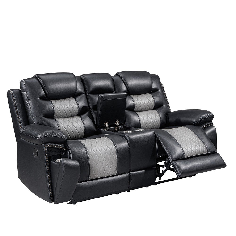 Asher Lovseat w Dual Manual Recliners | Console | Cupholders | Black & Gray