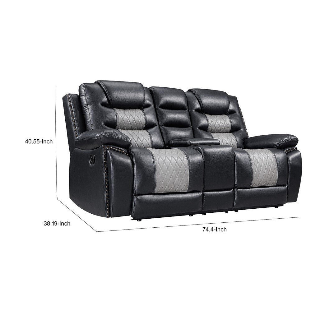 Asher Lovseat w Dual Manual Recliners | Console | Cupholders | Black & Gray