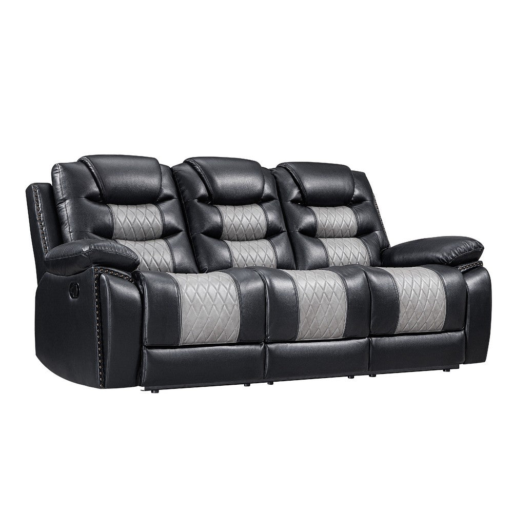 Asher Sofa | Dual Manual Recliners | Drop Down Tray | Cupholders | Black Gray