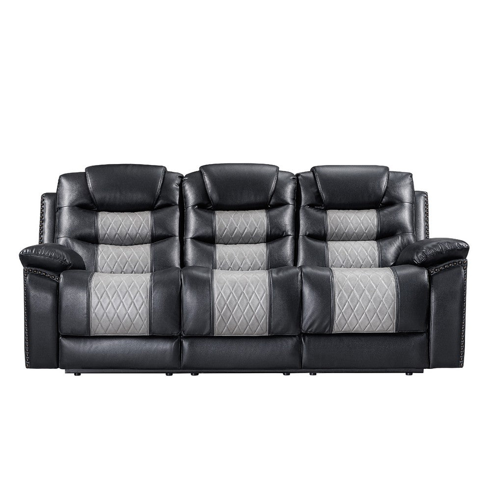 Asher Sofa | Dual Manual Recliners | Drop Down Tray | Cupholders | Black Gray