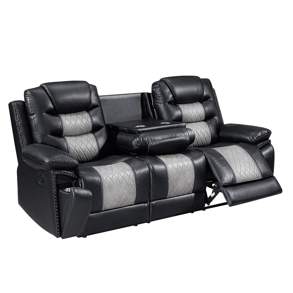 Asher Sofa | Dual Manual Recliners | Drop Down Tray | Cupholders | Black Gray
