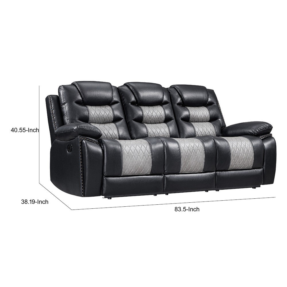 Asher Sofa | Dual Manual Recliners | Drop Down Tray | Cupholders | Black Gray