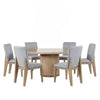 Emi 7Pc Round Dining Table Set | Oak Brown Pedestal Base | Gray Linen