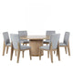 Emi 7Pc Round Dining Table Set | Oak Brown Pedestal Base | Gray Linen