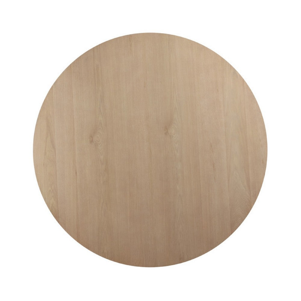 Emi 7Pc Round Dining Table Set | Oak Brown Pedestal Base | Gray Linen