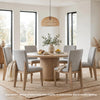 Emi 7Pc Round Dining Table Set | Oak Brown Pedestal Base | Gray Linen