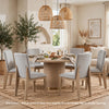 Emi 7Pc Round Dining Table Set | Oak Brown Pedestal Base | Gray Linen