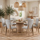 Emi 7Pc Round Dining Table Set | Oak Brown Pedestal Base | Gray Linen