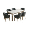 Teny 7Pc Dining Set with Faux Marble Top | Gray Fabric Barrel Chairs