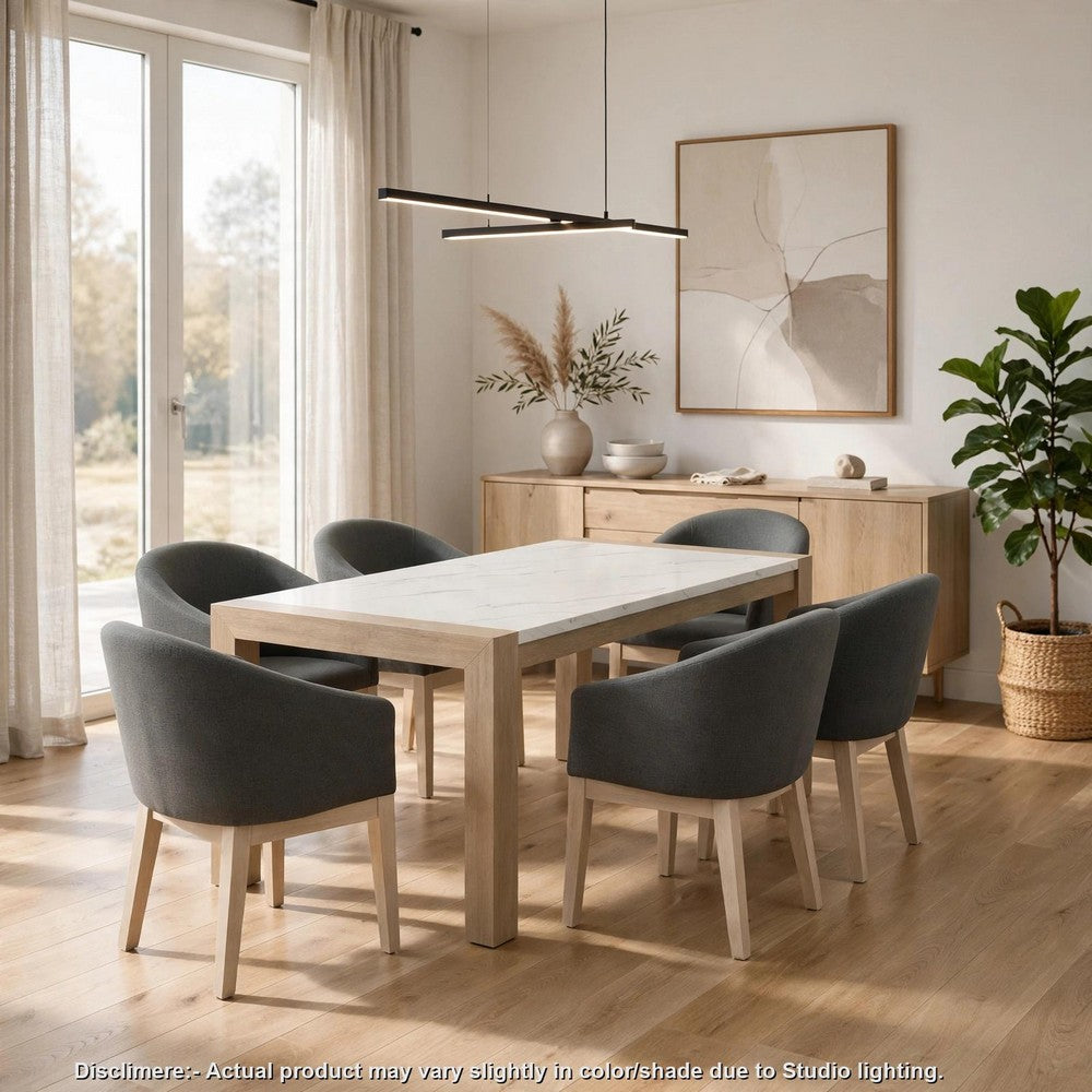 Teny 7Pc Dining Set with Faux Marble Top | Gray Fabric Barrel Chairs