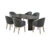 Beny 7pc Oval Dining Table Set | Fluted Pedestal Base | Wood | Gray Fabric