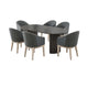 Beny 7pc Oval Dining Table Set | Fluted Pedestal Base | Wood | Gray Fabric